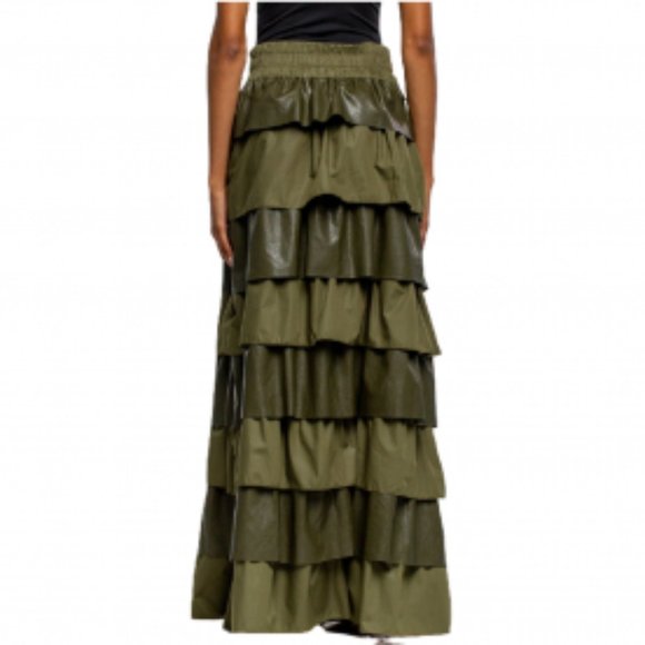 FAUX LEATHER AND COTTON LAYERED MAXI SKIRT - Picture 6 of 8